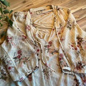 Floral Boho Sheer Shirt with Tank Top